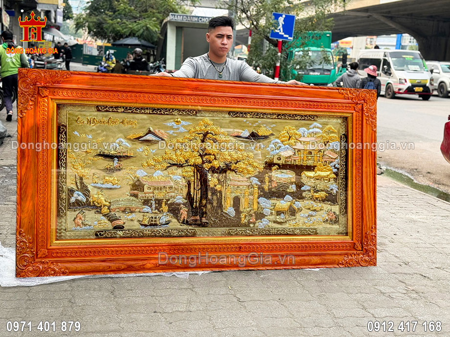 Bức tranh đồng quê được chế tác hoàn toàn thủ công truyền thống